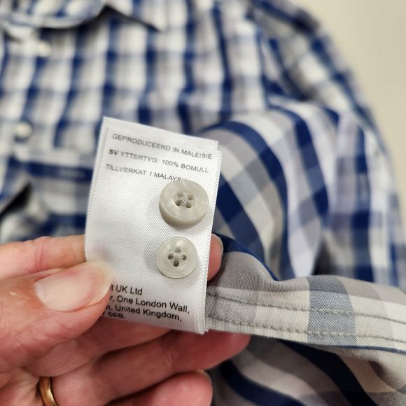 Untuckit Mens Pomerol Button Front Shirt Size L Long Sleeve Slim Gray Blue Check - Picture 7 of 11